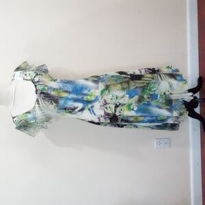 Komarov Watercolor Print Chiffon Charmeuse A-line Silhouette Midi Dress - XL